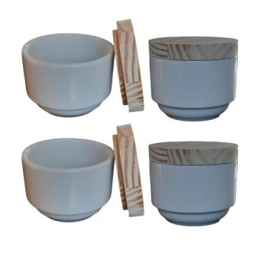 Imagem de Kit 4 Porta Treco / Condimentos / Mantimentos 180ml - Potes Porcelana 