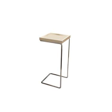 Imagem de Mesa De Canto Sofá Base Prata Anny Apoio Lateral 68cm Tampo Off White 