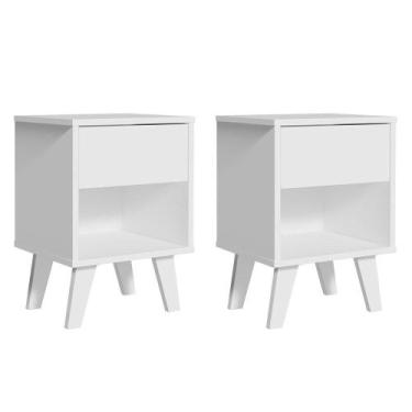 Imagem de Kit com 2 Mesas de Cabeceira Brancas 1 Gaveta 3235 Madesa, Branco