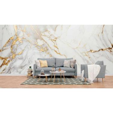 Imagem de Papel de Parede Painel 3D Mármore Branco com Ouro 4M Auto Colante Lavá