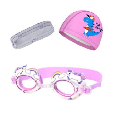 Imagem de Kit Oculos Touca e Estojo de Natação Infantil Unicórnio - Poolsy, Rosa