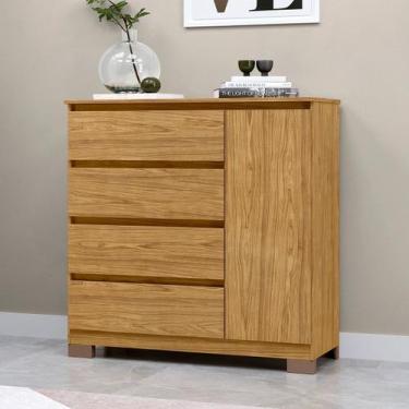 Imagem de Cômoda Vega 1 Porta 4 Gavetas Marrocos/Off White - Mx Móveis, Marrom, 