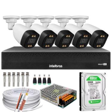 Imagem de Kit 5 Câmeras Segurança Imagem Colorida a Noite 1080p Full Hd Dvr Inte