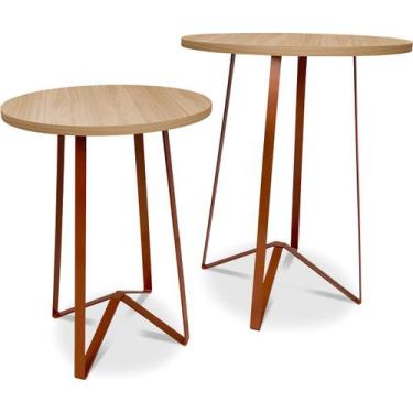 Imagem de Mesa De Canto Dupla Palon Redonda Decoração Para Sala Cobre/Jade - Gen