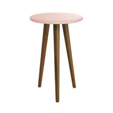 Imagem de Mesa de Canto Theo com Pés Amadeirado - Reller Móveis, Rosa Fosco