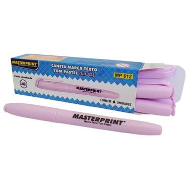 Imagem de Caixa com 6 Canetas Marca Texto Lilás Tom Pastel Ponta Chanfrada Maste