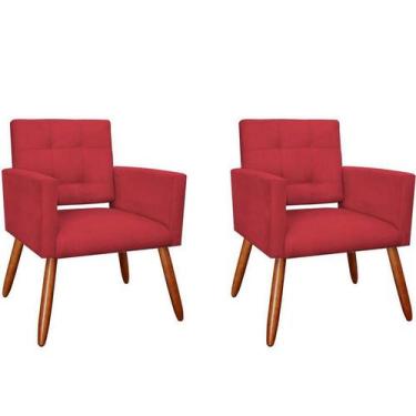 Imagem de Kit 2 Poltronas Decorativa Camila Couro Vermelho Pés Madeira Ms Decor 