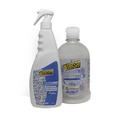 Imagem de KIT RADIEX Detergente SANILIMP WAASH Frasco 500 ML + Álcool em Gel WAA