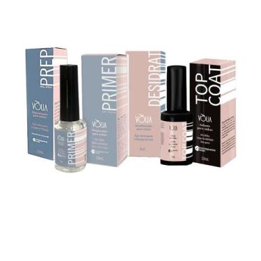 Imagem de Kit volia prep primer desidrat e top coat para unhas gel, COM BRILHO