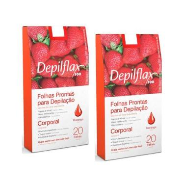 Imagem de Kit c/ 40 Folhas Prontas Depilação Corporal Depilflax Morango 2cx c/ 2