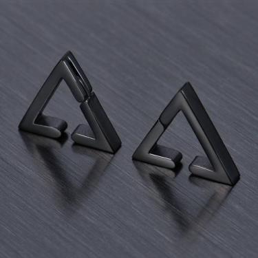 Imagem de par brinco preto Triangular pressão aço não precisar furo - KC STORE 