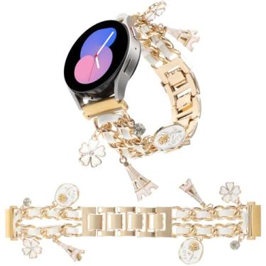 Imagem de REALSIGN Pulseira de relógio de metal elegante de 20 mm compatível com Samsung Galaxy Watch 7 6 5 4 40/44 mm, 4 Classic 42/46 mm, Watch 3 de 41 mm, Active 2, Gear S2 Classic, corrente cubana com