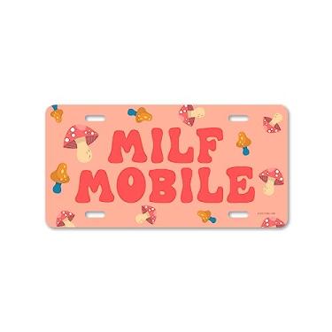 Imagem de Honey Dew Gifts, Milf Mobile, 30,5 cm x 15,24 cm, Feito nos EUA, placa frontal divertida, placa de carro hippie de cogumelo retrô Groovy, placa decorativa, placa de licença novidade