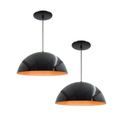 Imagem de Kit 2 Luminária Pendente Meia Lua 40cm Com Interior Laranja Fiação 110