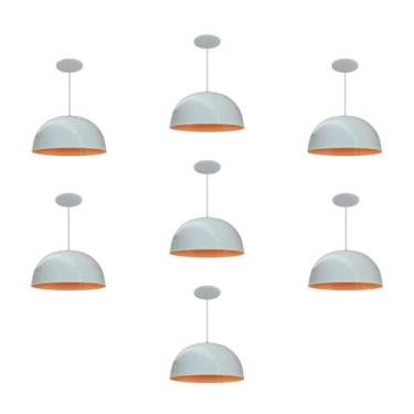 Imagem de Kit 7 Luminária Pendente Meia Lua 24cm Com Interior Laranja Fiação 110