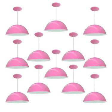 Imagem de Kit 12 Luminária Pendente Meia Lua 40cm Interior Branco Brilho Fiação 