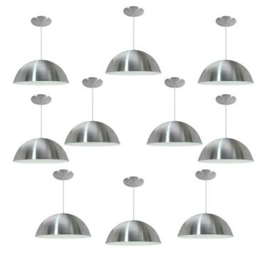 Imagem de Kit 10 Luminária Pendente Meia Lua 50cm Interior Branco Brilho Com Fia