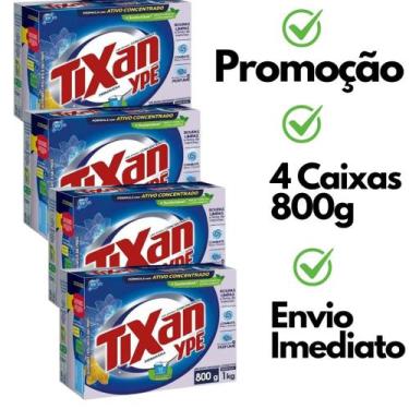 Imagem de Kit 4 Caixas De Sabão Em Pó Tixan Ypê 800 Gramas Lava Roupas