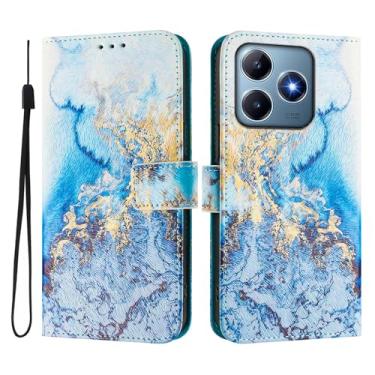 Imagem de Capa carteira para Realme C61 4G, 3 compartimentos para cartão, 1 compartimento para dinheiro, capa flip de couro PU com padrão fofo, capa com fivela magnética à prova de choque, compatível com sem