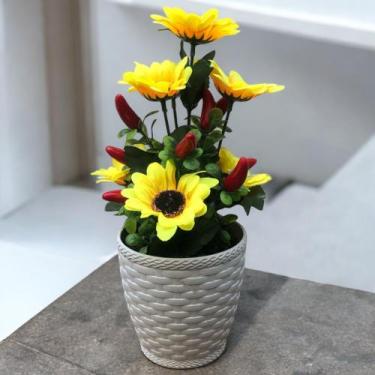 Imagem de Mini Arranjo Artificial Mini Girassol Com Pimenta Decoração Artificiai