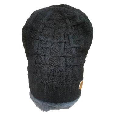Imagem de Touca Gorro Inverno Unissex lisa Forrado Pelúcia Grosso de Frio - HHW,