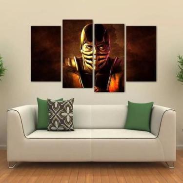 Imagem de Quadro Mortal Kombat Scorpion Mosaico Sala Em Tecido 4 Peças - Wall Fr