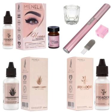 Imagem de Kit Henna Sobrancelha Menela Fixador Extrato de Bambu e Removedor Extr