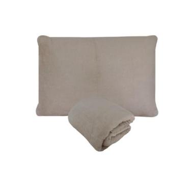 Imagem de Kit Fronha e Lençol com Elástico Solteiro Plush Microfibra Fleece Bege