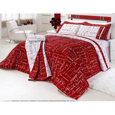 Imagem de Kit Edredom Te Amo Casal Queen Dupla - Face 5 Peças Percal Algodão 150