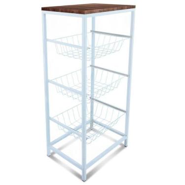 Imagem de Fruteira De Cozinha De Chão Montreal Em Aço E Mdf 3 Cestos - Genus Móv