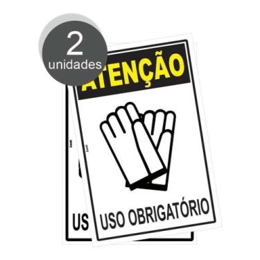Imagem de Kit com 2 Placas de Sinalização EPI - Uso Obrigatório de Luvas de Prot