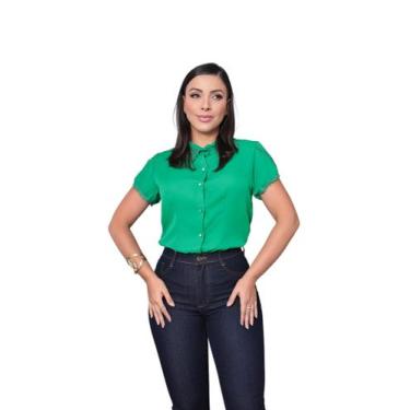 Imagem de Camisa Feminina Social Elegante com Botões SKU:B105 - R.S MODAS, Verde