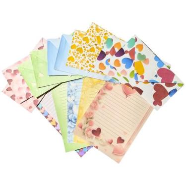 Imagem de Kit Papéis De Carta Decorados Com 10 + Envelopes Estampados Corações -