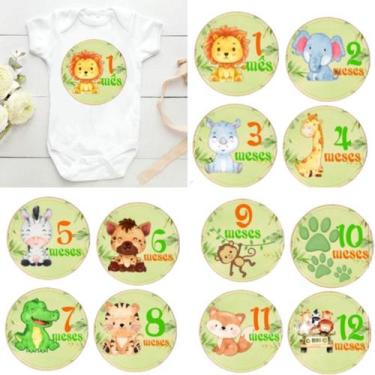 Imagem de Kit Mesversário Adesivo Body safari selva animais 12 meses redondos pr