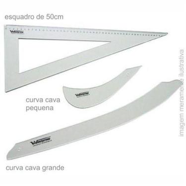 Imagem de Conjunto de réguas esquadro para costura em acrílico - 50cm e curvas c