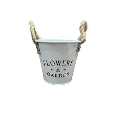 Imagem de Balde Decorativo de Metal 12cm Alça de Corda Flower & Garden - Megagif