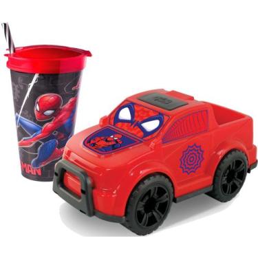 Imagem de Copo 540ml Homem Aranha C/ Carrinho Brinquedo Infantil - Plasutil