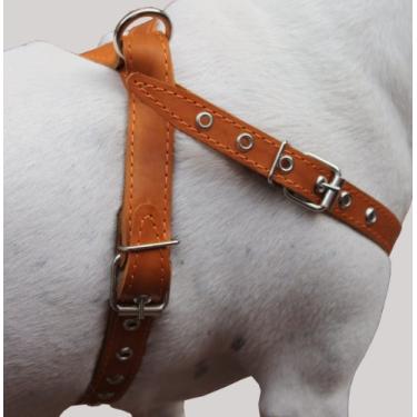 Imagem de Peitoral para cães de couro castanho médio, peito de 53,3 a 63,5 cm, alças de 2,5 cm de largura