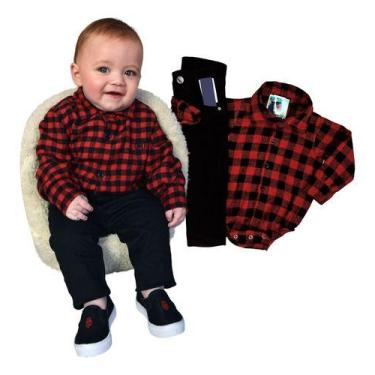 Imagem de Conjunto Xadrez Flanelado Calça Bebe Infantil Cores e Tamanhos - Migue