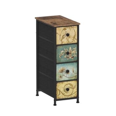 Imagem de Tohomeor Armário de armazenamento estreito com gavetas de tecido de flores retrô armário vertical skinny para espaços pequenos, banheiro, armário de quarto, mesa de cabeceira, organizador de entrada