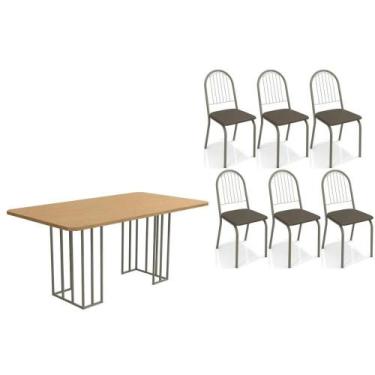 Imagem de Sala de Jantar Completa Duina c/ Tampo de Madeira 160cm e 6 Cadeiras N