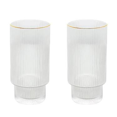 Imagem de Jogo 2 Copos Altos 400Ml Cristal Canelado Borda Dourada Ouro - Wolff