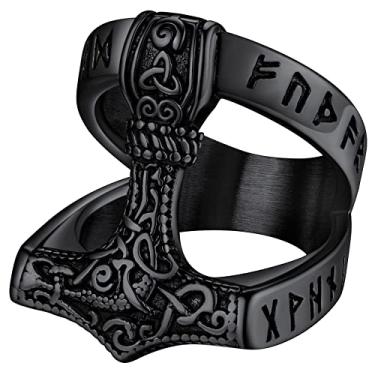 Imagem de FaithHeart Anéis de martelo Thor Viking para homens e mulheres, aço inoxidável/banhado a ouro 18K personalizáveis, Aço Inoxidável, Sem pedras preciosas