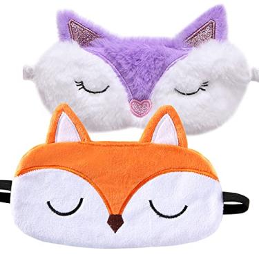 Imagem de 2 peças de máscara de dormir de raposa Shinywear para crianças, meninas, meninos e mulheres - capas fofas de pelúcia macia para olhos vendados