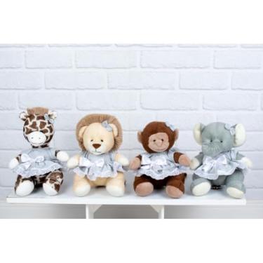 Imagem de Pelúcias Animais Safari Provence, Leão, Macaco, Girafa, Elefante, Conjunto de 4, 18 cm (Vestido com lese cinza liso)