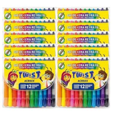 Imagem de Kit com 10 Caixas de Giz de Cera Retrátil 12 Cores - 120 Unidades