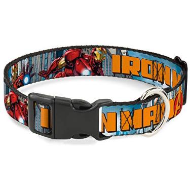Imagem de Buckle-Down Coleira de gato Breakaway Homem de Ferro Vingadores Logotipo Paisagem urbana 20,5 cm a 35,5 cm de largura