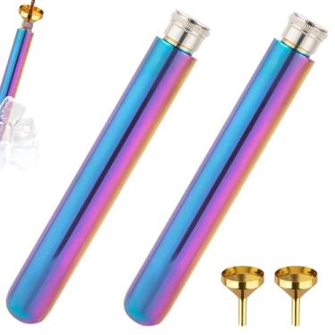 Imagem de TOCCOOL Frasco de tubo de charuto de aço inoxidável galvanizado com funil, frasco de licor portátil à prova d'água, tubo de metal hermético para viagem e conforto de verão (multicolorido 2 peças)