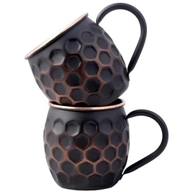 Imagem de cobre y barril con peine de miel negro mate Moscú, taza de mula con llantas de cobre oro rosa, juego de 2