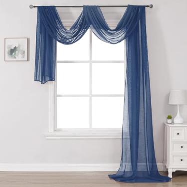 Imagem de DONREN Cortina semitransparente cachecol-decoração de casa janela transparente saia voile cachecol 1 peça, 86 cm de largura por 548 cm de comprimento, azul marinho